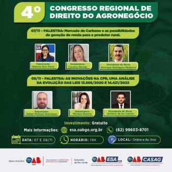 4º Congresso Regional de Direito do Agronegócio discute inovações na CPR e mercado de carbono