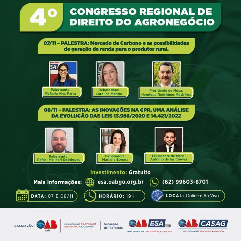 4 Congresso Regional de Direito do Agronegcio discute inovaes na CPR e mercado de carbono