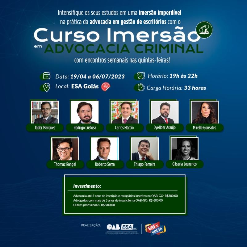 ESA inicia curso de imerso em Advocacia Criminal; inscries seguem abertas