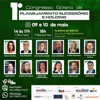 ESA realiza o 1 Congresso Goiano de Planejamento Sucessrio e Holding; inscries abertas