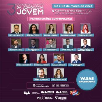 Sucesso: 3º Congresso Goiano da Advocacia Jovem tem vagas esgotadas; confira a programação