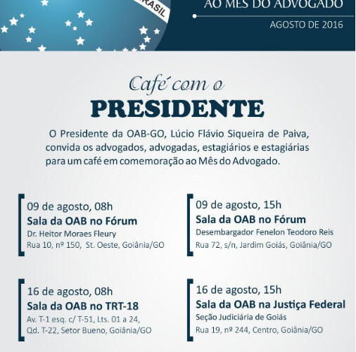 OAB-GO promove ‘Café com o Presidente’ em comemoração ao Mês do Advogado