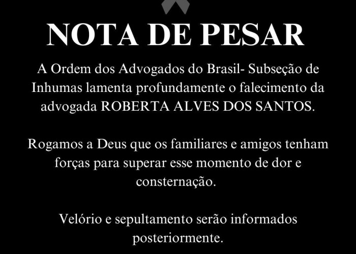 OAB-GO lamenta o falecimento da advogada Roberta Alves dos Santos