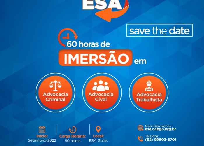 Cursos de imersão da ESA-GO ofertam 60h de aulas sobre advocacia cível, criminal e trabalhista