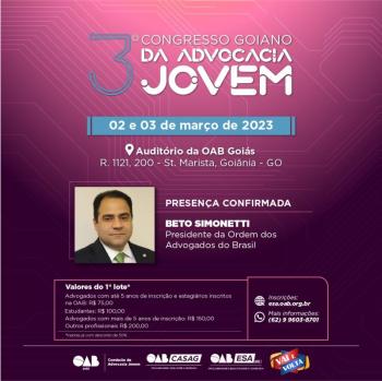 OAB-GO abre inscrições para 3º Congresso Goiano da Advocacia Jovem