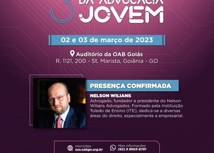 Advogado Nelson Wilians é confirmado como palestrante no 3º Congresso da Advocacia Jovem; inscrições abertas