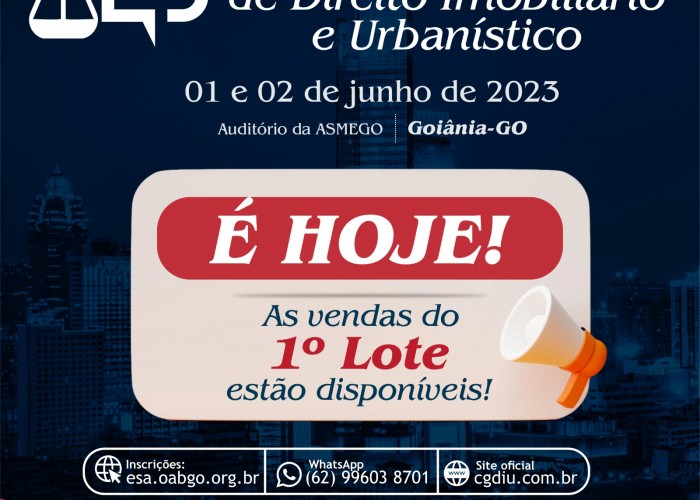 Estão abertas as inscrições para o 4º Congresso Goiano de Direito Imobiliário e Urbanístico da OAB-GO