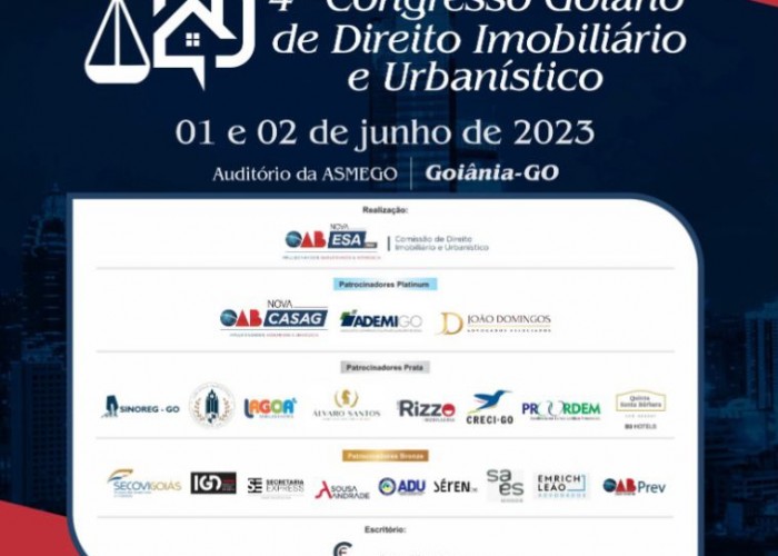 4º Congresso Goiano de Direito Imobiliário e Urbanístico inicia nesta quinta-feira