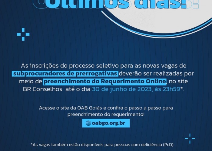 Inscrições para vagas de subprocuradores de prerrogativas seguem até 30 de junho; saiba como se inscrever