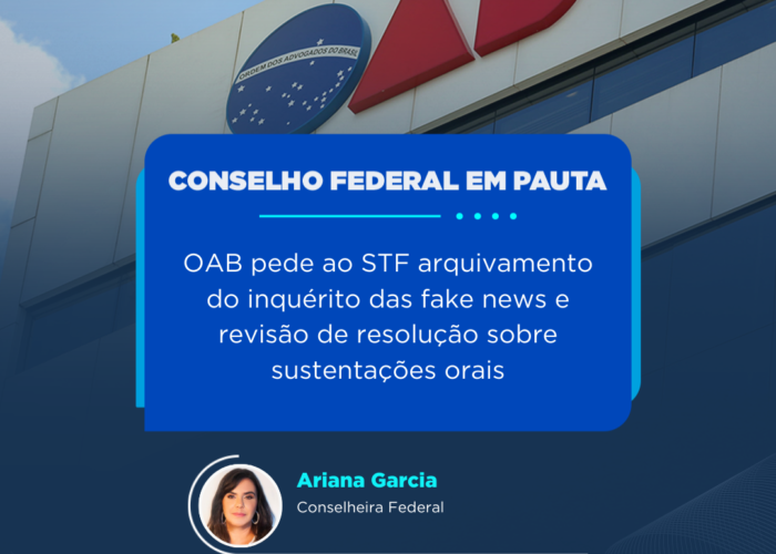 Conselho Federal: OAB pede ao STF arquivamento do inquérito das fake news e revisão de resolução sobre sustentações orais